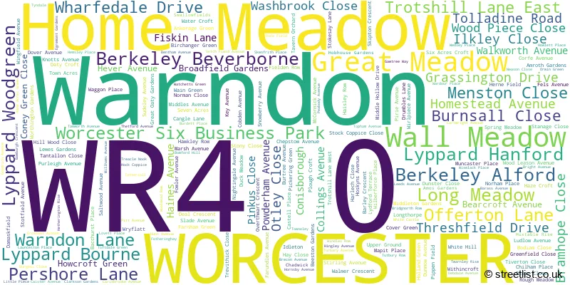 A word cloud for the WR4 0 postcode